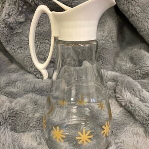 MCM Log Cabin Glass Syrup DispenserAtomic Gold Starburst Design